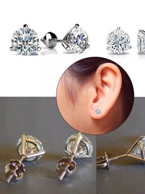 0.84Ct Round Cut Simulated Diamonds Silver Stud Earrings